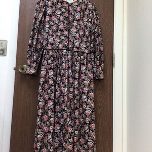 Lanz Originals Floral Midi Dress, Vintage, lace trim, cotton, sz 9-10